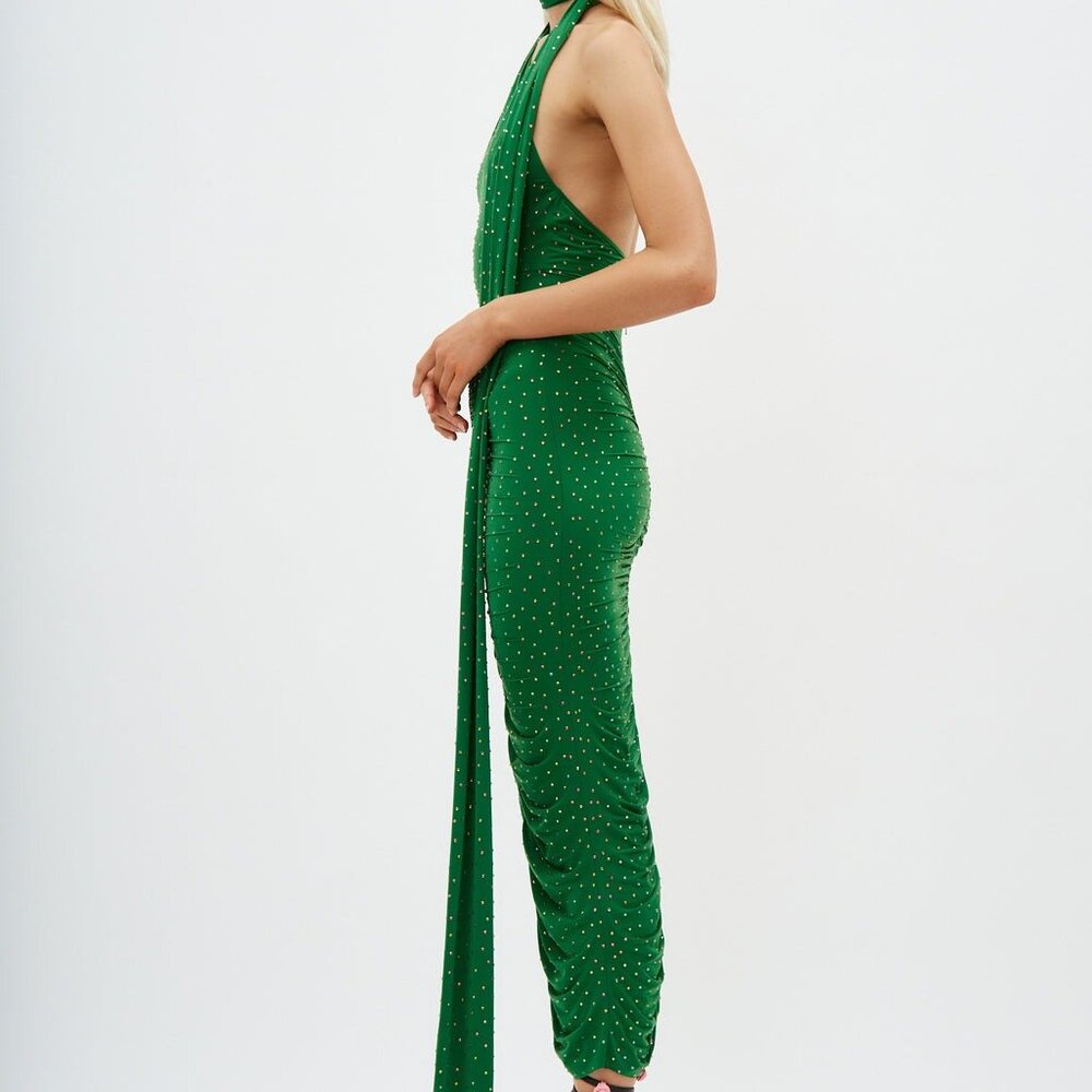 New NWT Alex Perry Ruched Crystal Skirt in Emerald embellished ruched bodycon - Picture 5 of 15